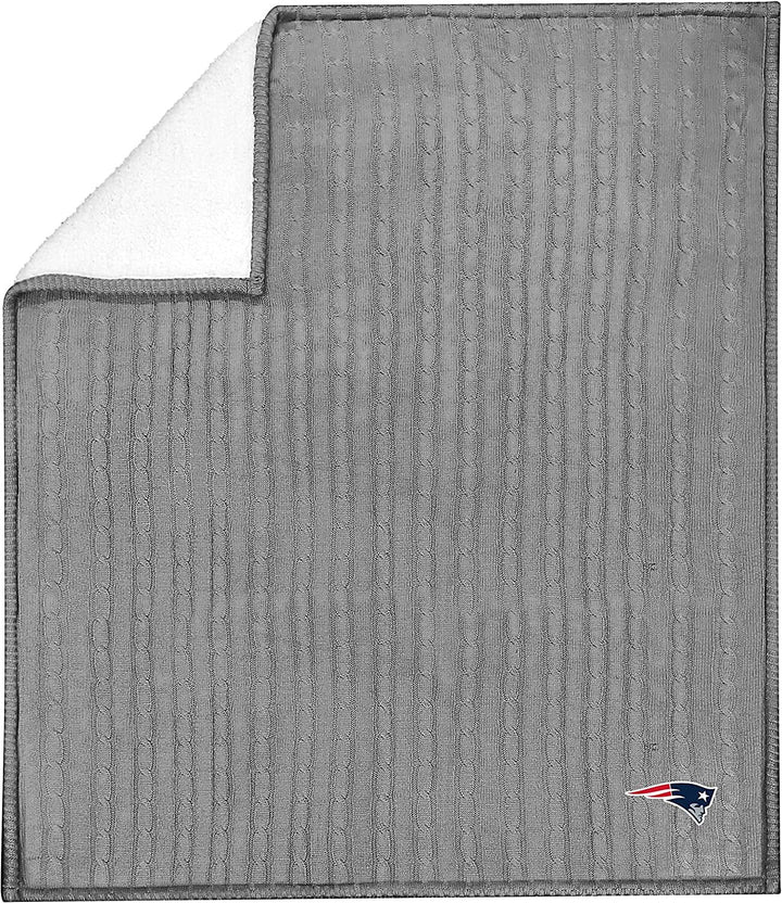New England Patriots Cable Sweater Knit Sherpa Throw Blanket 50x60 Inch Adult