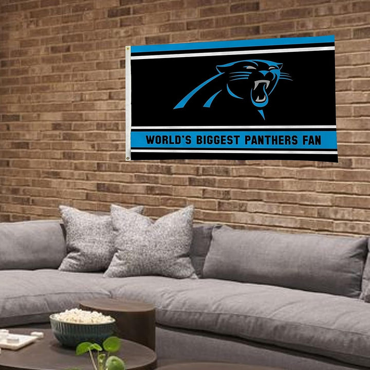 Carolina Panthers 3x5 Feet Flag Banner, World's Biggest Fan, Metal Grommets, Single Sided, Indoor or Outdoor Use