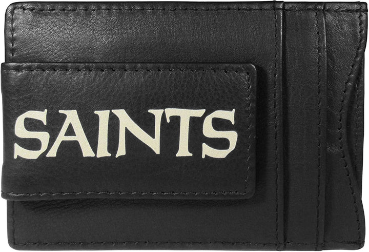 New Orleans Saints Black Leather Wallet, Front Pocket Magnetic Money Clip, Printed Logo