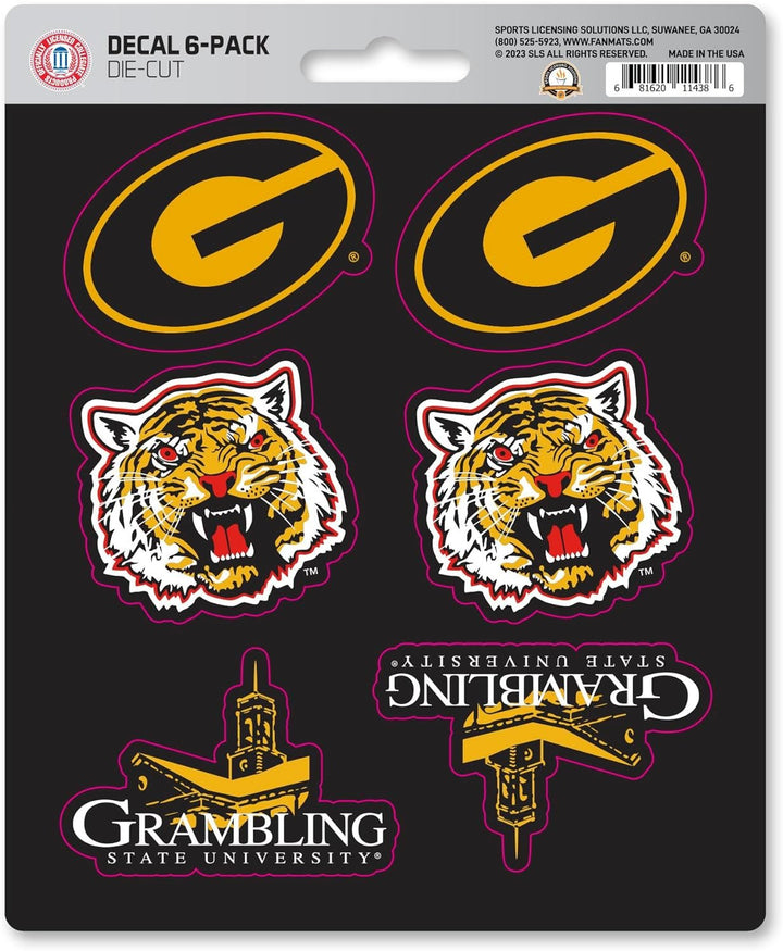 Grambling State University Tigers 6-Piece Decal Sticker Set, 5x6 Inch Sheet, Gift for football fans for any hard surfaces around home, automotive, personal items