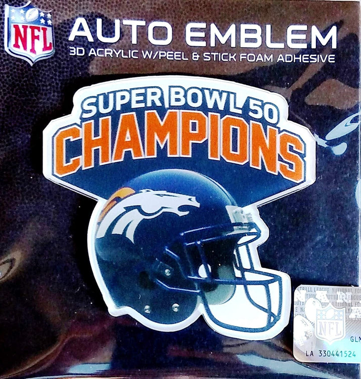 Rico Industries, Inc. Broncos Auto Emblem Super Bowl 50 Champions Premium Acrylic Raised Decal Football
