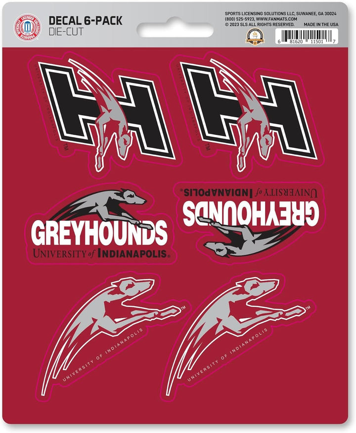 University of Indianapolis Greyhounds 6-Piece Decal Sticker Set, 5x6 Inch Sheet, Gift for football fans for any hard surfaces around home, automotive, personal items