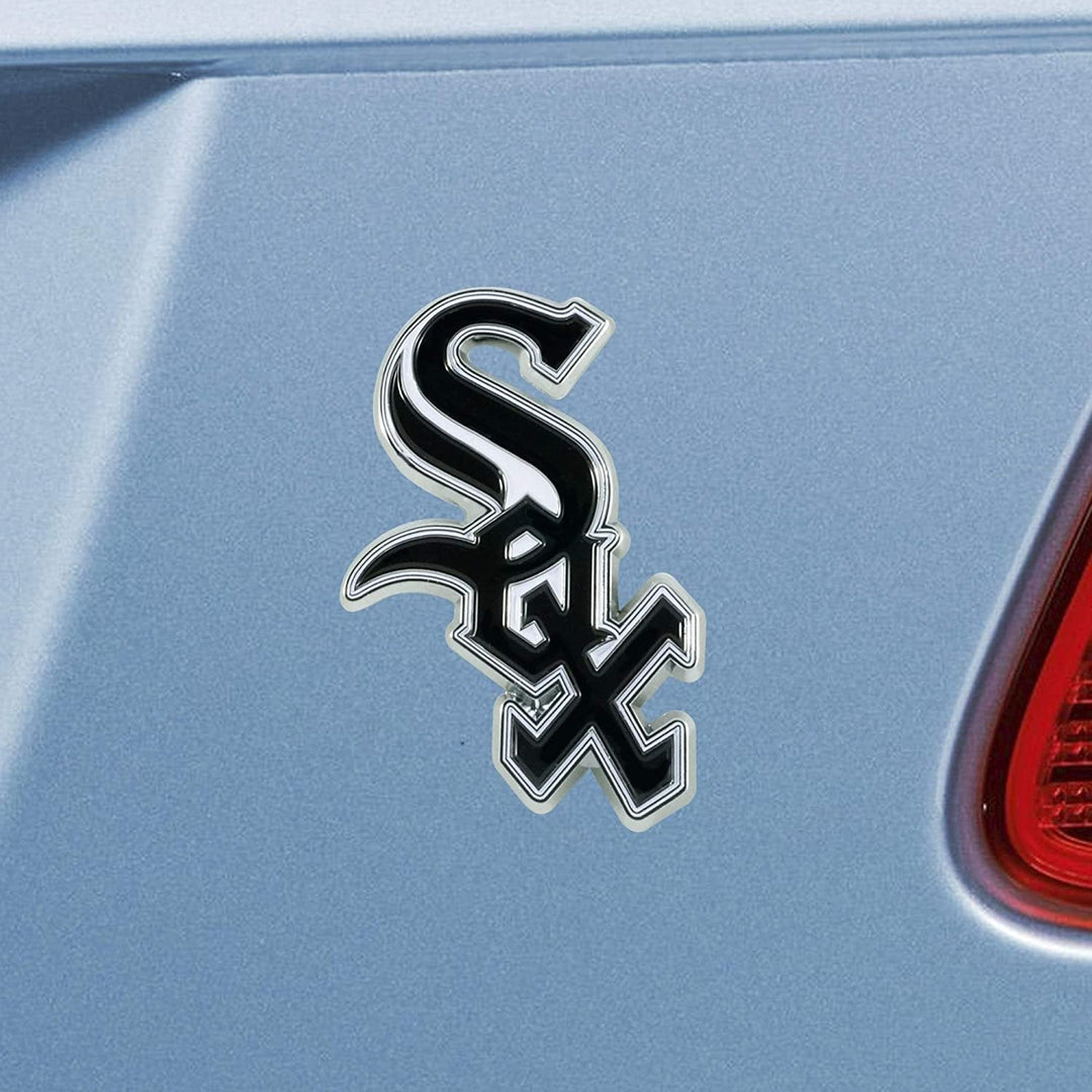 Chicago White Sox Solid Metal Color Auto Emblem Raised Decal Adhesive Tape Backing