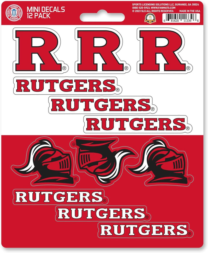 Rutgers University Scarlet Knights 12-Piece Mini Decal Sticker Set, 5x6 Inch Sheet, Gift for football fans for any hard surfaces around home, automotive, personal items
