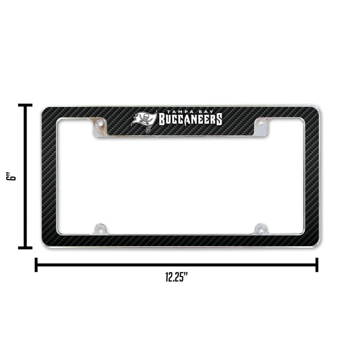 Tampa Bay Buccaneers Chrome Metal License Plate Frame Tag Cover, Carbon Fiber Design, 12x6 Inch