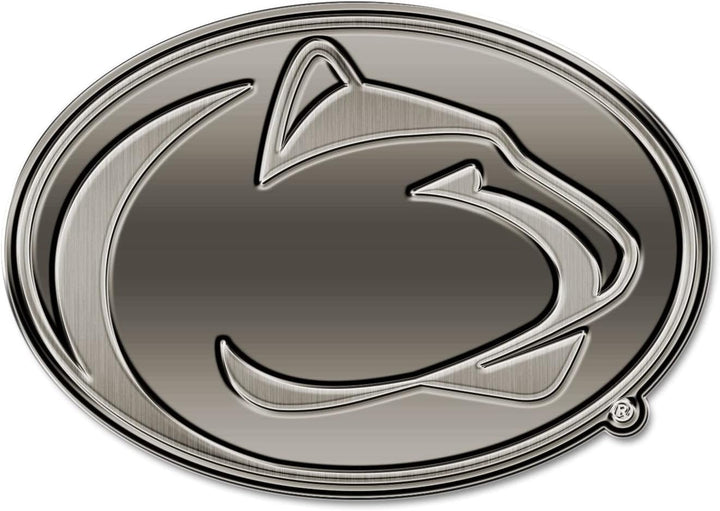 Penn State University Nittany Lions Auto Emblem Solid Metal, Raised, Die Cut, Antique Nickel Design, Full Adhesive Backing