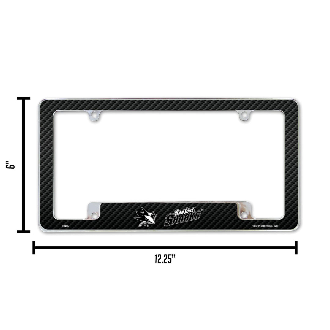 San Jose Sharks Metal License Plate Frame Chrome Tag Cover, Carbon Fiber Design, 6x12 Inch