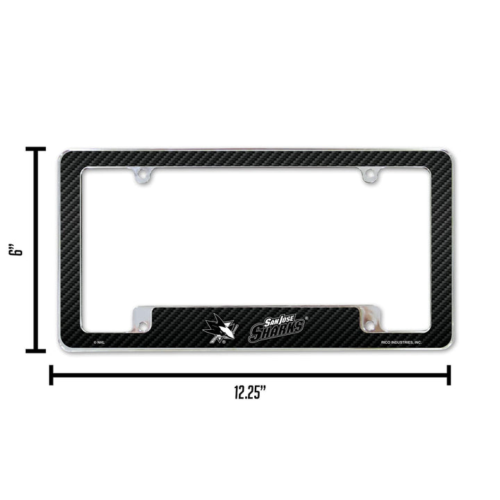 San Jose Sharks Metal License Plate Frame Chrome Tag Cover, Carbon Fiber Design, 6x12 Inch