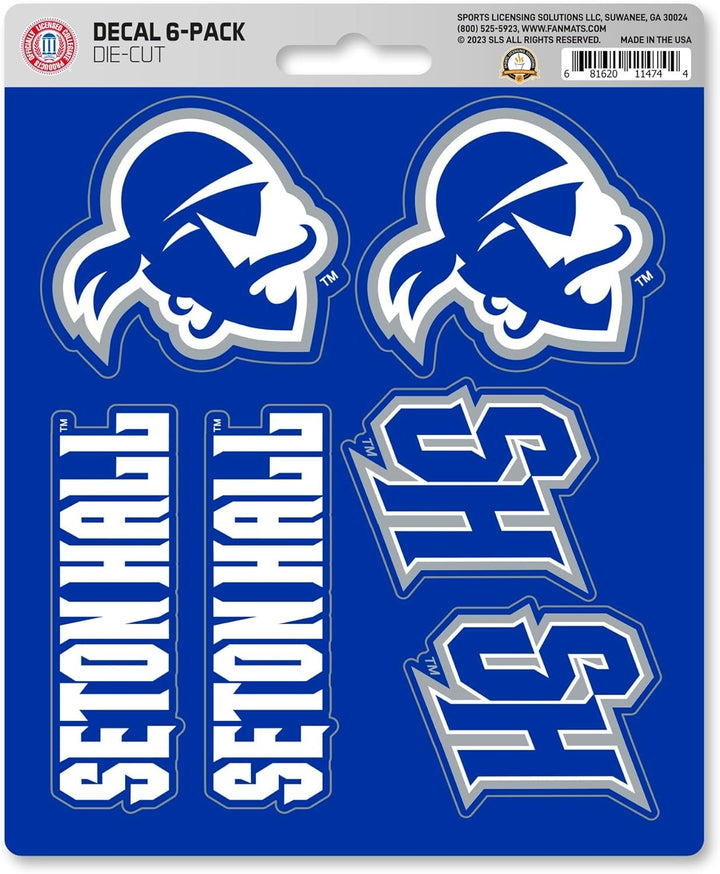 Seton Hall University Pirates 6-Piece Decal Sticker Set, 5x6 Inch Sheet, Gift for football fans for any hard surfaces around home, automotive, personal items