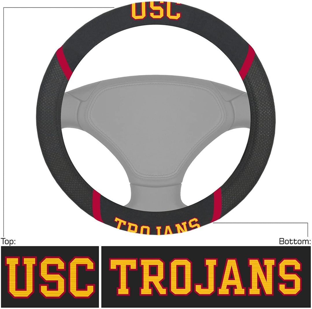 University of Southern California Trojans USC Steering Wheel Cover Embroidered Black 15 Inch