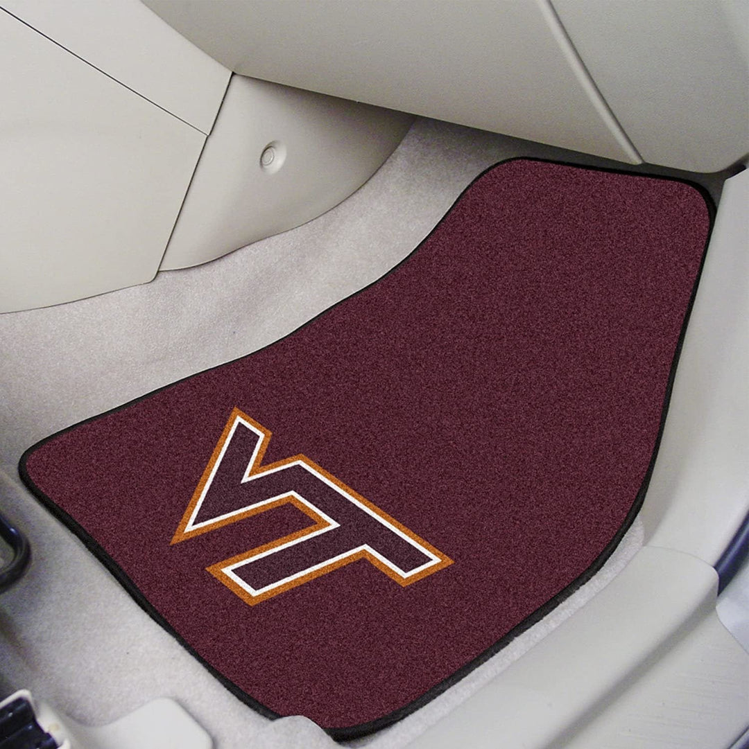 Virginia Tech University Hokies Front Floor Mats, Carpet Car Set, 18x27 Inch, Nylon, Set of 2