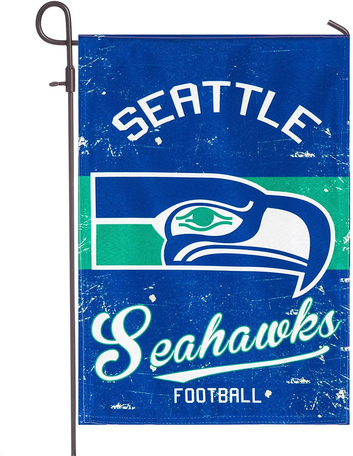 Seattle Seahawks Premium Garden Flag Banner, Double Sided, Retro Vintage Style, Linen, 13x18 Inch