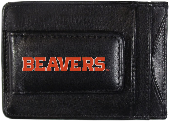 Oregon State University Beavers Black Leather Wallet, Front Pocket Magnetic Money Clip, Printed Logo