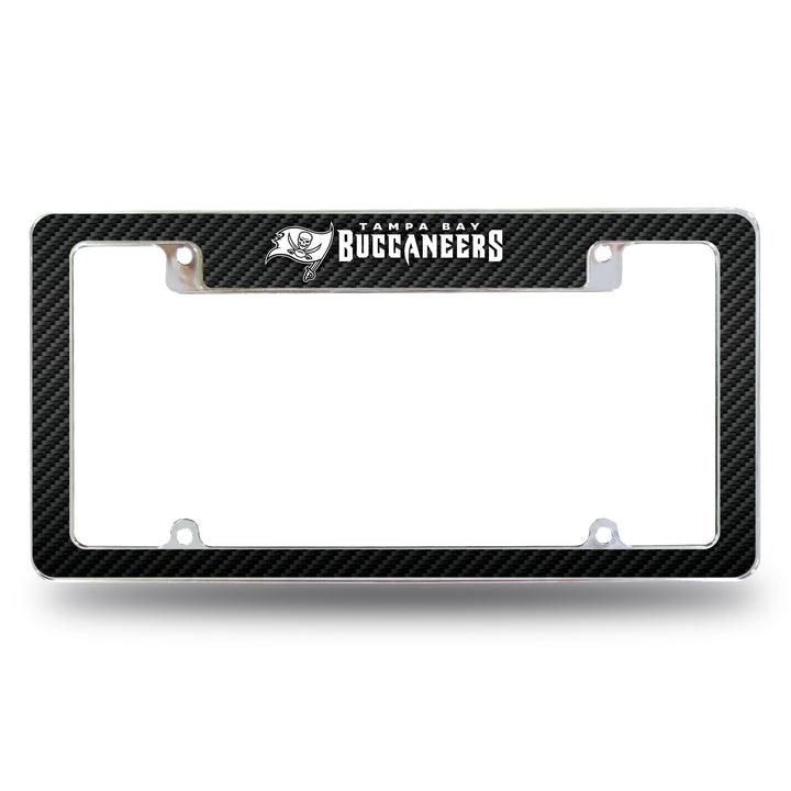 Tampa Bay Buccaneers Chrome Metal License Plate Frame Tag Cover, Carbon Fiber Design, 12x6 Inch