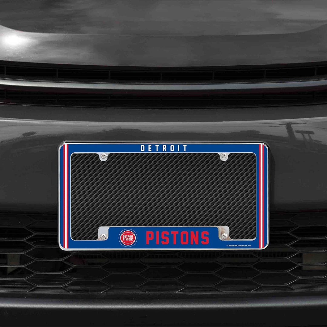 Detroit Pistons Metal License Plate Frame Chrome Tag Cover Alternate Design 6x12 Inch