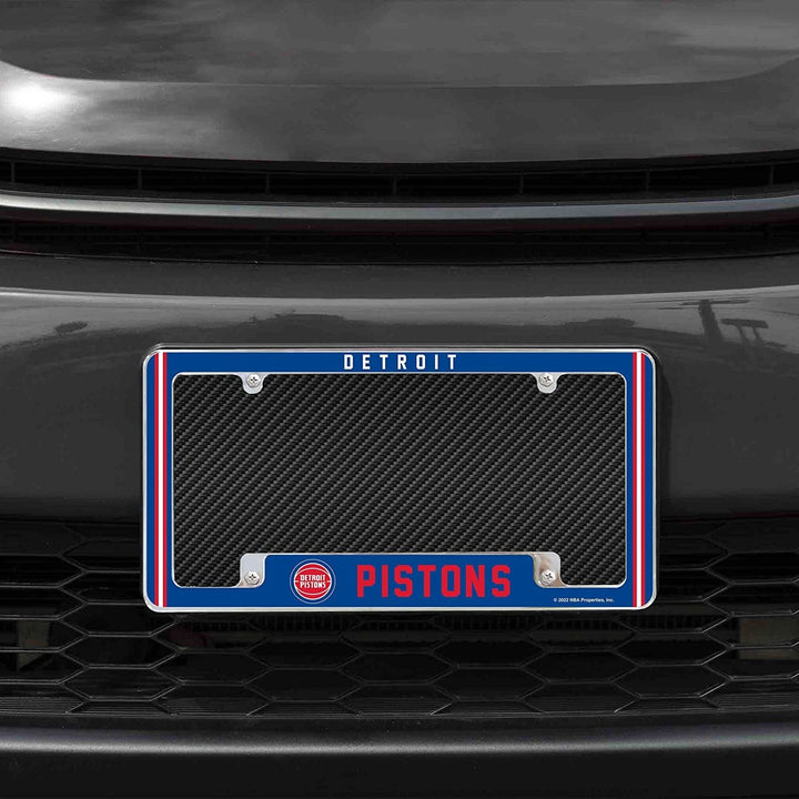 Detroit Pistons Metal License Plate Frame Chrome Tag Cover Alternate Design 6x12 Inch