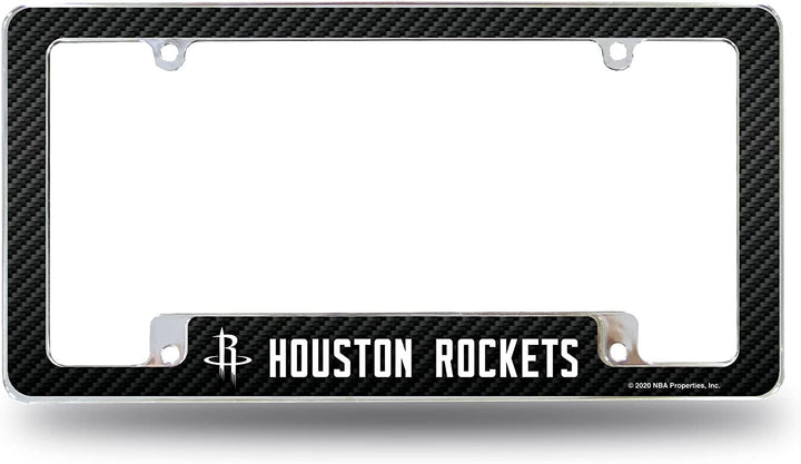 Houston Rockets Metal License Plate Frame Chrome Tag Cover Carbon Fiber Design 6x12 Inch