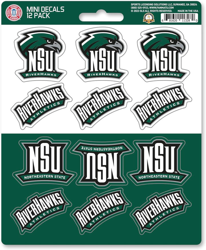 Northeastern State University Riverhawks 12-Piece Mini Decal Sticker Set, 5x6 Inch Sheet, Gift for football fans for any hard surfaces around home, automotive, personal items
