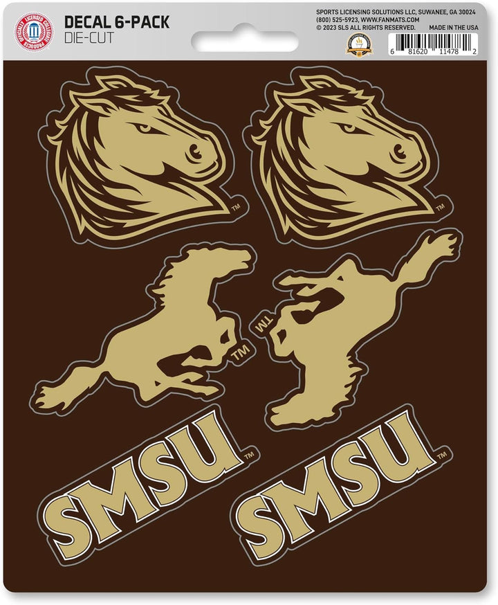 Southwest Minnesota State University Mustangs 6-Piece Decal Sticker Set, 5x6 Inch Sheet, Gift for football fans for any hard surfaces around home, automotive, personal items