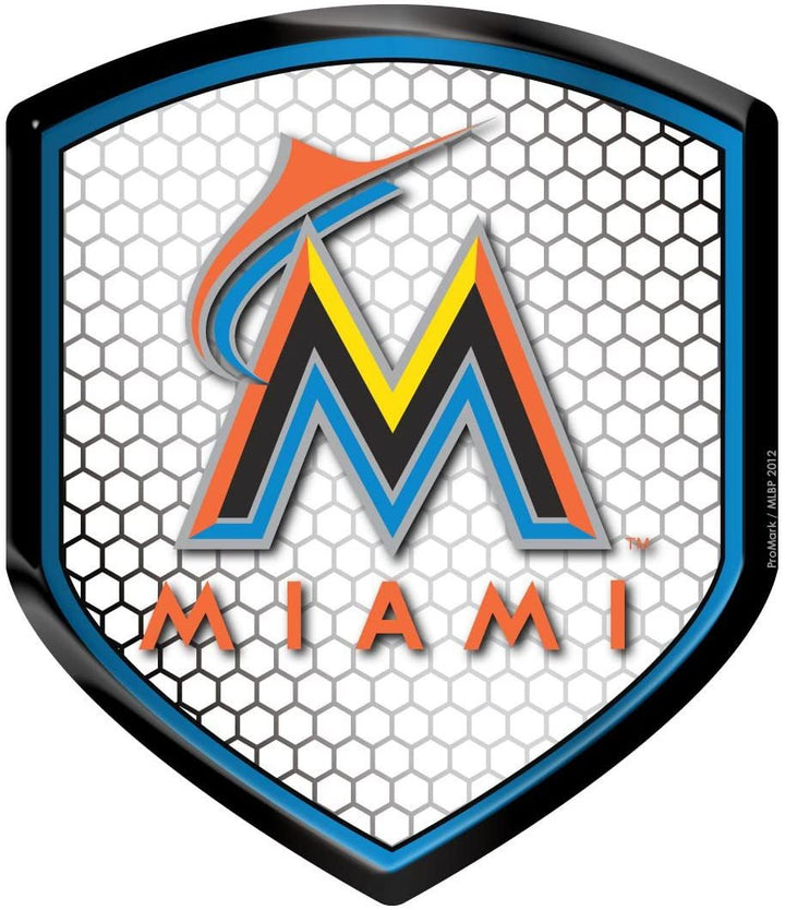 Miami Marlins High Intensity Reflector, Shield Shape, Raised Decal Sticker, 2.5x3.5 Inch, Home or Auto, Full Adhesive Backing