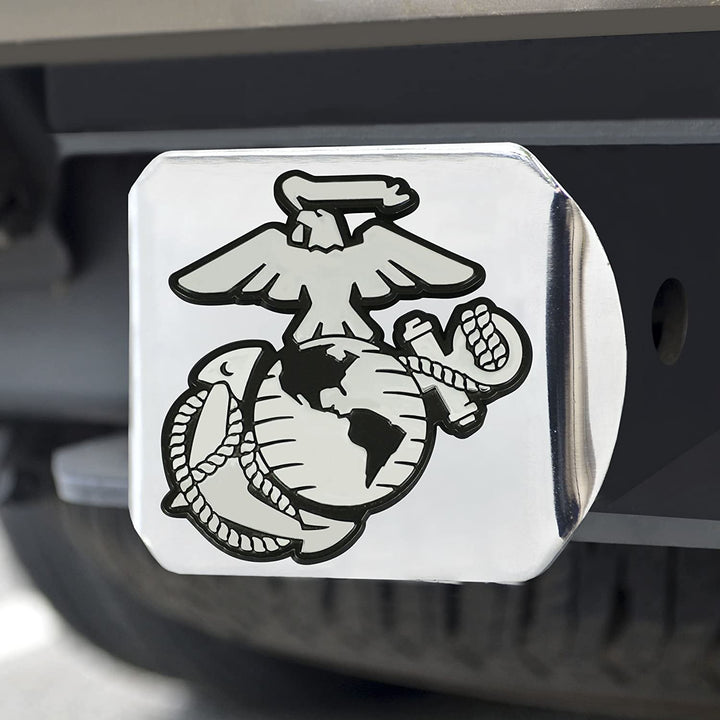 United States Marines Hitch Cover Solid Metal with Chrome Metal Emblem 2" Square Type III Military