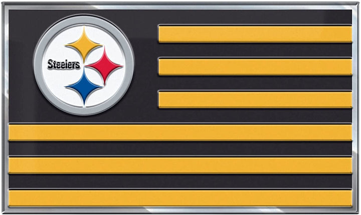 Pittsburgh Steelers Team Flag Design Auto Emblem, Aluminum Metal, Embossed Team Color, Raised Decal Sticker, Full Adhesive Backing