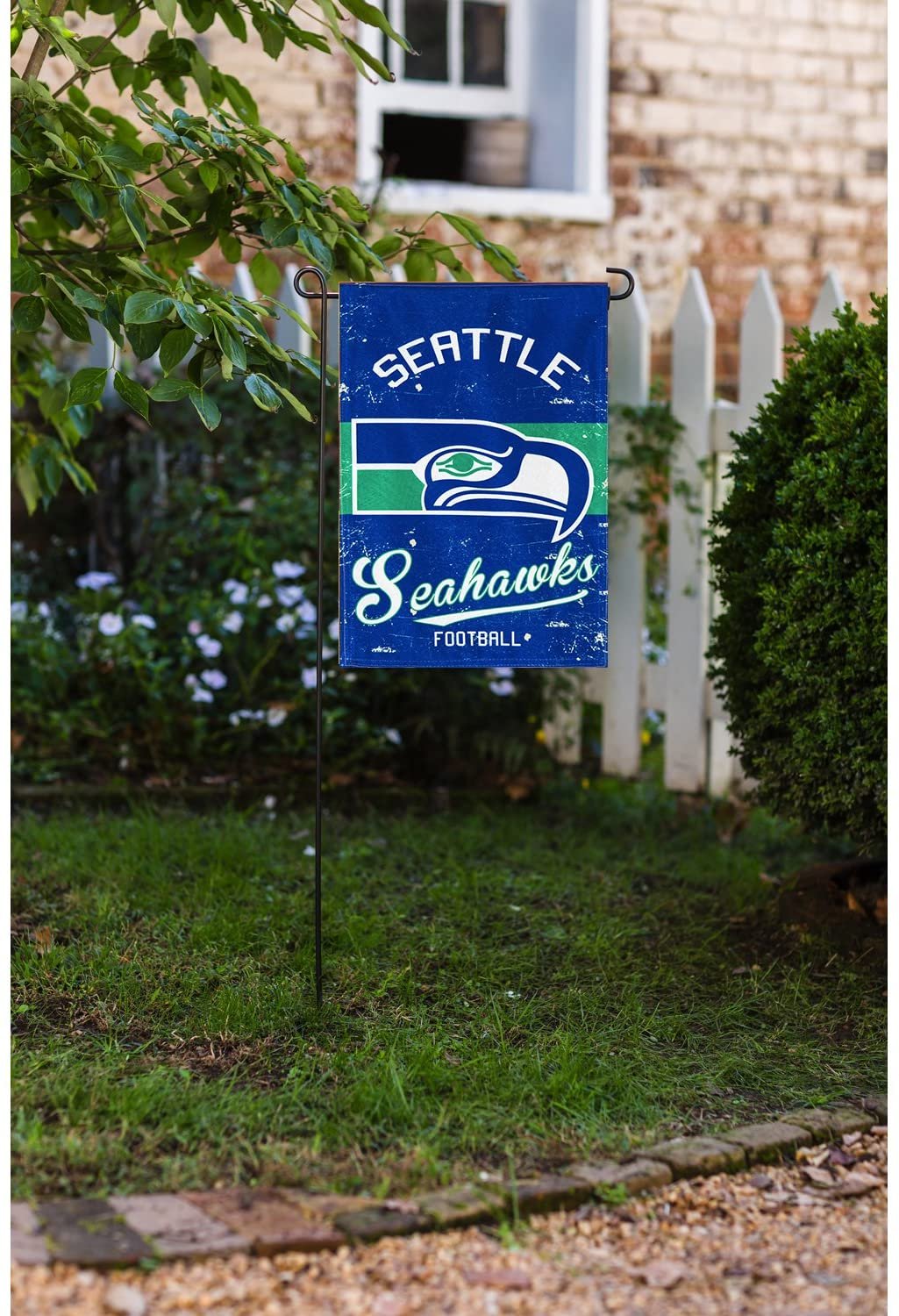 Seattle Seahawks Premium Garden Flag Banner, Double Sided, Retro Vintage Style, Linen, 13x18 Inch