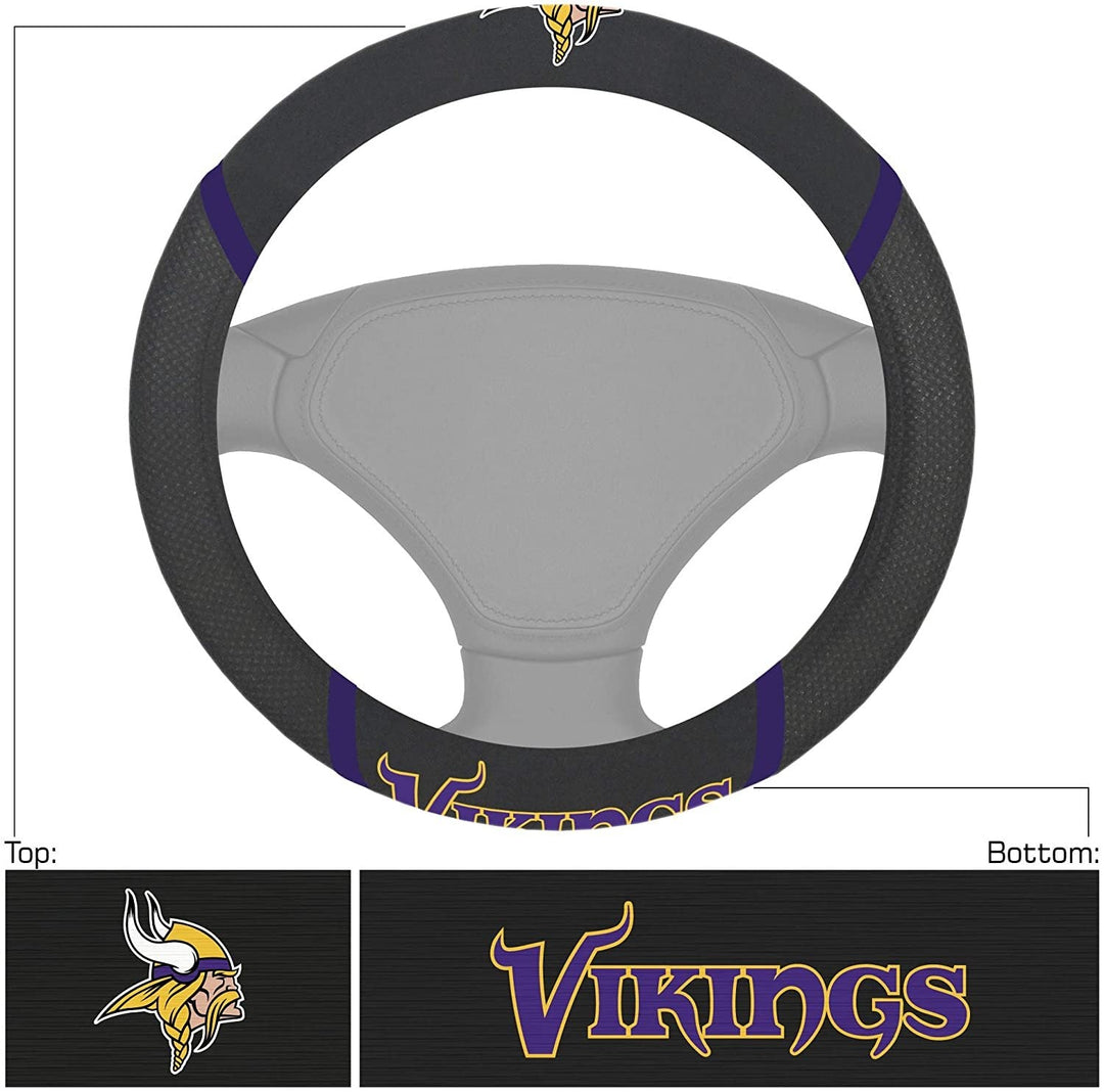 Minnesota Vikings Premium 15 Inch Black Emroidered Steering Wheel Cover