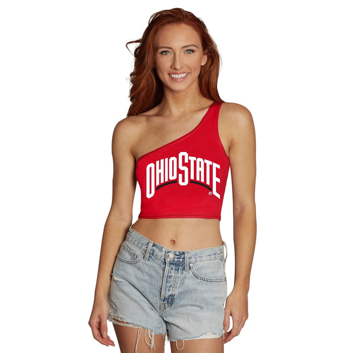 Ohio State OSU Buckeyes Red Shoulder Top