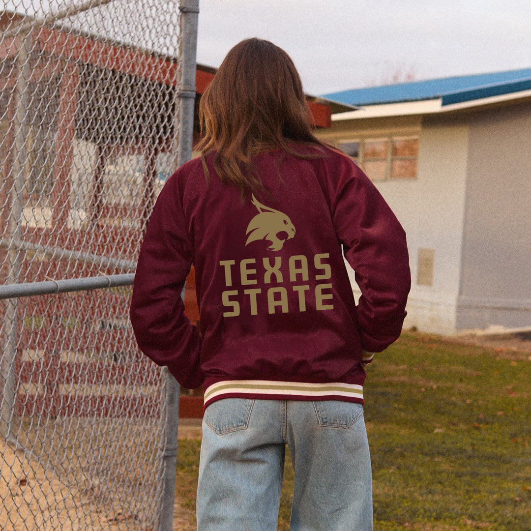 Texas State Satin Letterman Bomber Jacket