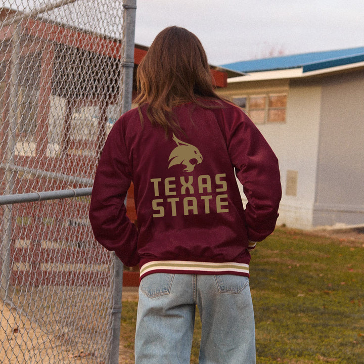 Texas State Satin Letterman Bomber Jacket