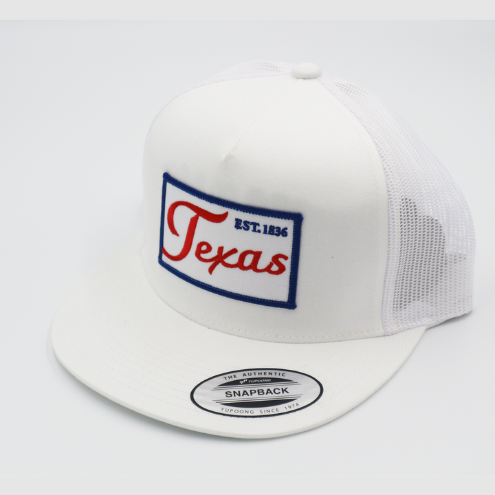 Texas / 1836 Script / White & White / Flatbill