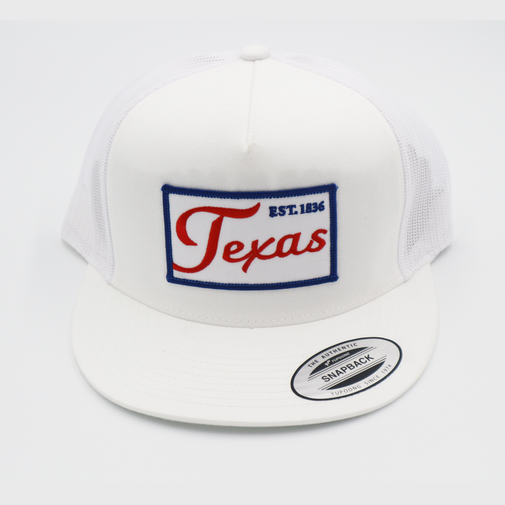 Texas / 1836 Script / White & White / Flatbill