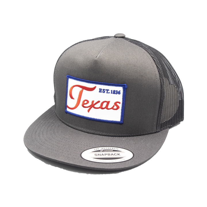 Texas / 1836 Script / Charcoal & Black / Flatbill