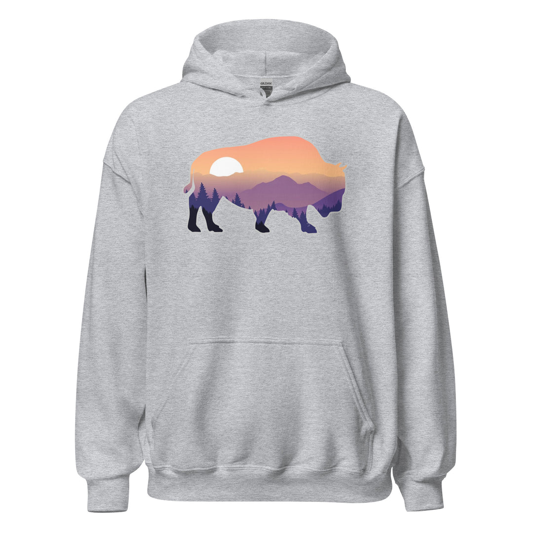 Last Stand / Bison Mountain Sunset / Unisex Hoodie . MM