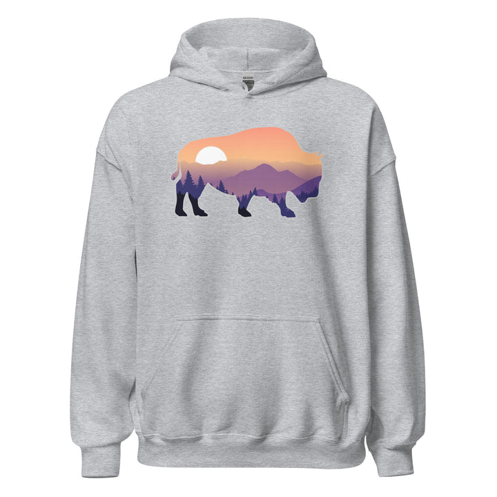 Last Stand / Bison Mountain Sunset / Unisex Hoodie . MM